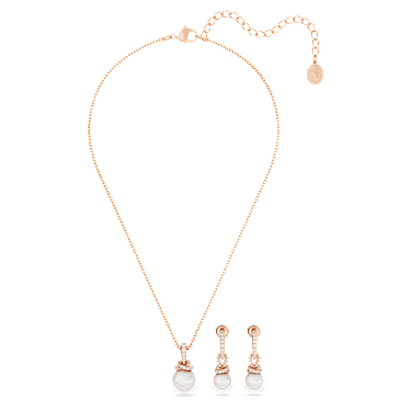 Komplet Originally, Kristalni biser, Bela, Prevleka rožnato zlatega odtenka - Swarovski, 5672835