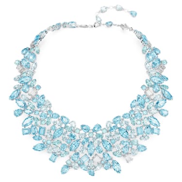 Gema necklace, Mixed cuts, Blue, Rhodium plated - Swarovski, 5672879