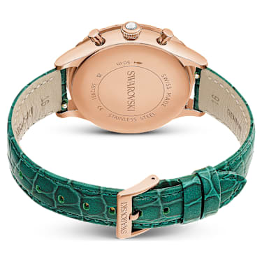 Octea Chrono Uhr, Schweizer Produktion, Lederarmband, Grün, Roségoldfarbenes Finish - Swarovski, 5672931