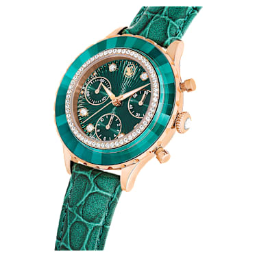 Octea Chrono Uhr, Schweizer Produktion, Lederarmband, Grün, Roségoldfarbenes Finish - Swarovski, 5672931