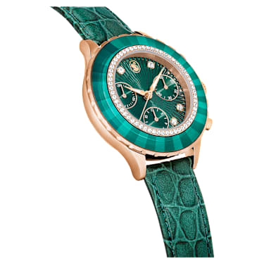 Octea Chrono Uhr, Schweizer Produktion, Lederarmband, Grün, Roségoldfarbenes Finish - Swarovski, 5672931