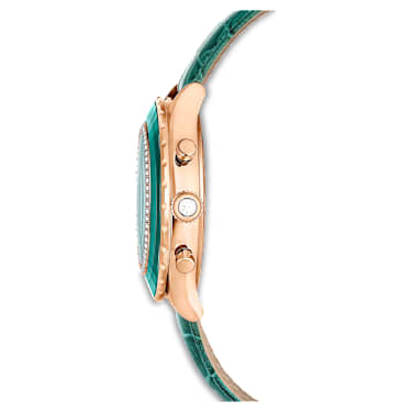Octea Chrono Uhr, Schweizer Produktion, Lederarmband, Grün, Roségoldfarbenes Finish - Swarovski, 5672931