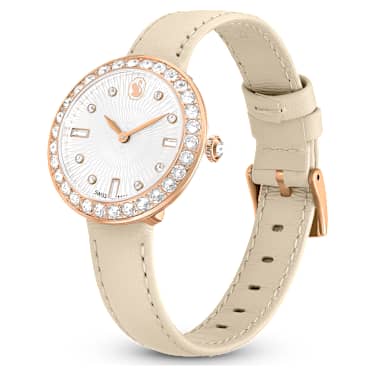 Reloj Certa, Fabricado en Suiza, Correa de piel, Beige, Acabado tono oro rosa - Swarovski, 5672968
