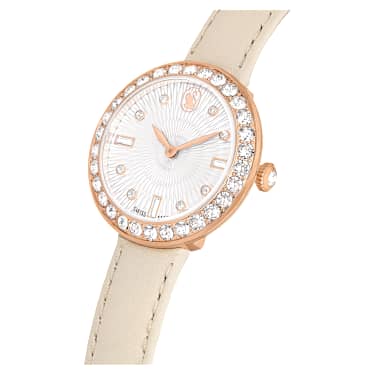Certa 手錶, 瑞士製造, 真皮錶帶, 米色, 玫瑰金色潤飾 - Swarovski, 5672968