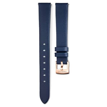 워치 스트랩, 폭 14 mm(0.55"), 가죽 스트랩, 블루, 로즈 골드 톤 피니시 - Swarovski, 5674146