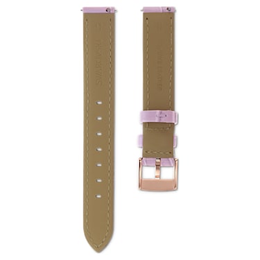 Watch strap, 17 mm (0.67") width, Leather with stitching, Purple, Rose gold-tone finish - Swarovski, 5674149