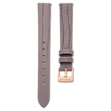 Watch strap, 13 mm (0.51") width, Leather, Gray, Rose gold-tone finish - Swarovski, 5674151