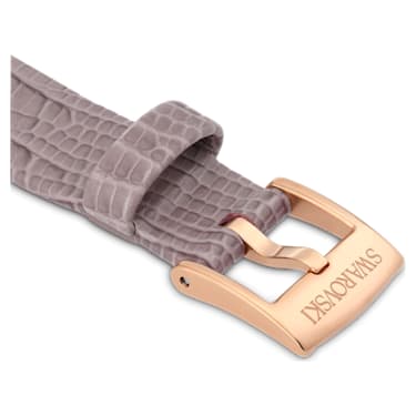 Watch strap, 13 mm (0.51") width, Leather, Gray, Rose gold-tone finish - Swarovski, 5674151