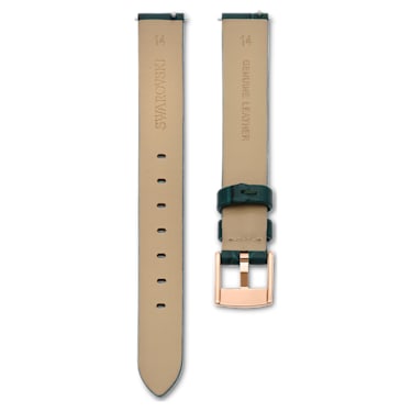 Watch strap, 14 mm (0.55") width, Leather, Green, Rose gold-tone finish - Swarovski, 5674154