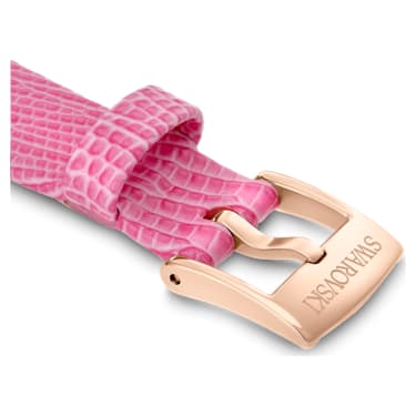 Watch strap, 13 mm (0.51") width, Leather, Pink, Rose gold-tone finish - Swarovski, 5674155