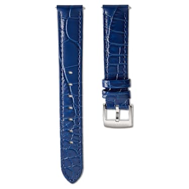 Watch strap, 15 mm (0.59") width, Leather with stitching, Blue, Stainless steel - Swarovski, 5674157