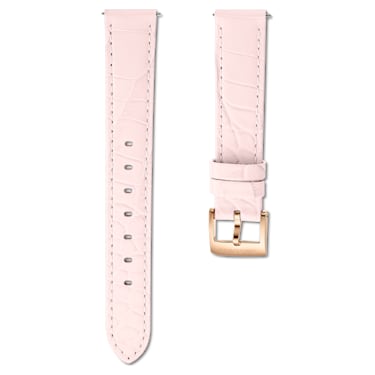 Watch strap, 15 mm (0.59") width, Leather with stitching, Pink, Rose gold-tone finish - Swarovski, 5674159