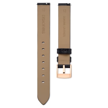 Watch strap, 13 mm (0.51") width, Leather, Black, Rose gold-tone finish - Swarovski, 5674160