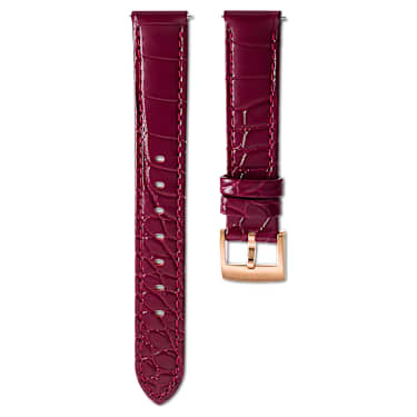 Watch strap, 15 mm (0.59") width, Leather with stitching, Red, Rose gold-tone finish - Swarovski, 5674165