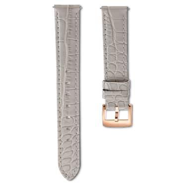 Watch strap, 15 mm (0.59") width, Leather with stitching, Gray, Rose gold-tone finish - Swarovski, 5674167