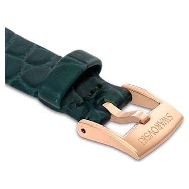 Watch strap, 14 mm (0.55") width, Leather, Green, Rose gold-tone finish - Swarovski, 5674168
