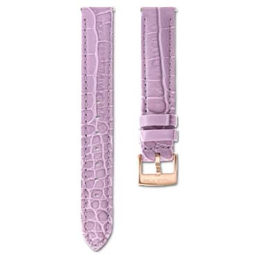 Pásek k hodinkám, Šířka 17 mm (0,67"), Kůže s prošíváním, Fialový, Povrchová úprava v růžovozlatém odstínu - Swarovski, 5674170