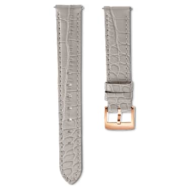 Horlogebandje, 15 mm breed, Leer met stiksels, Grijs, Roségoudkleurige afwerking - Swarovski, 5674176