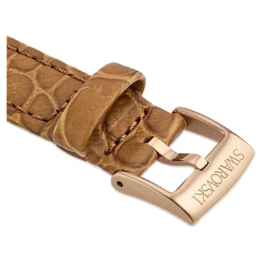 Watch strap, 17 mm (0.67") width, Leather with stitching, Brown, Rose gold-tone finish - Swarovski, 5674177