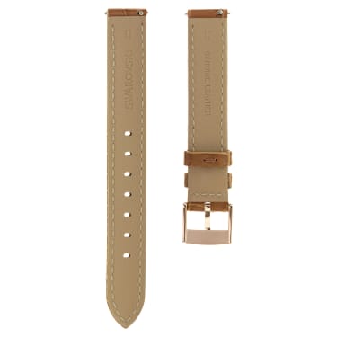 Watch strap, 17 mm (0.67") width, Leather with stitching, Brown, Rose gold-tone finish - Swarovski, 5674177