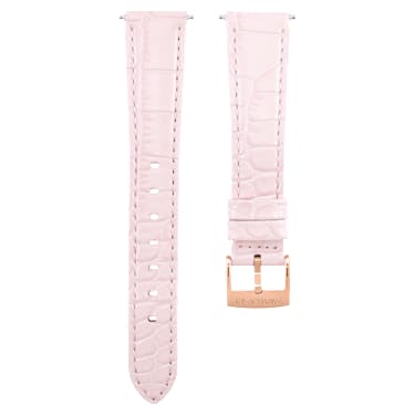 Watch strap, 17 mm (0.67") width, Leather with stitching, Pink, Rose gold-tone finish - Swarovski, 5674201