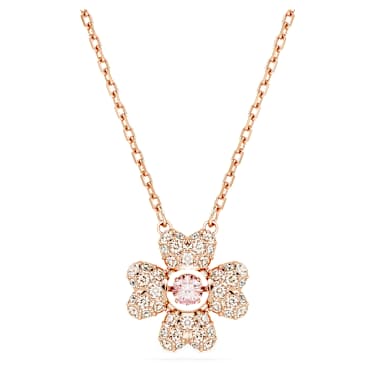 Idyllia pendant, Clover, White, Rose gold-tone plated - Swarovski, 5674211