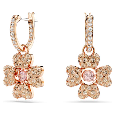 Orecchini pendenti Idyllia, Quadrifoglio, Bianchi, Placcato color oro rosa - Swarovski, 5674212
