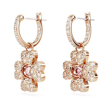 Brincos compridos Idyllia, Trevo de quatro folhas, Branco, Lacado a rosa dourado - Swarovski, 5674212
