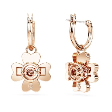 Idyllia 水滴形耳环, 幸运草, 白色, 玫瑰金色饰面 - Swarovski, 5674212