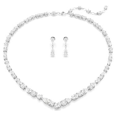 Komplet Mesmera, Mešani rezi, Bela, Prevleka iz rodija - Swarovski, 5674306