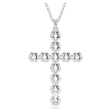 Insigne pendant, Mixed cuts, Cross, White, Rhodium plated - Swarovski, 5675573