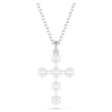 Insigne 펜던트, 라운드 컷, 십자가, 화이트, 로듐 플래팅 - Swarovski, 5675576