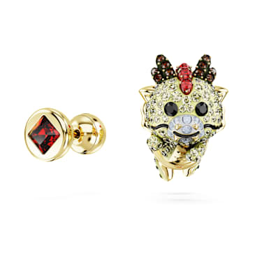 Chinese Zodiac 耳釘, 非對稱設計, 龍, 黃色, 鍍金色色調 - Swarovski, 5675832