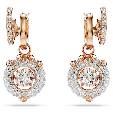 Cercei cu drop Dragon & Phoenix, Gheara dragonului, Albi, Placat cu nuanță roz-aurie - Swarovski, 5675834