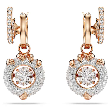 Dragon & Phoenix 水滴形耳環, 龍爪, 白色, 鍍金（玫瑰金色飾面） - Swarovski, 5675834