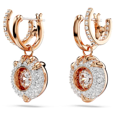 Dragon & Phoenix drop earrings, Dragon’s claw, White, Rose gold-tone plated - Swarovski, 5675834