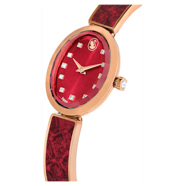 Zegarek Crystal Rock Oval, Swiss Made, Metalowa bransoleta, Czerwony, Powłoka w odcieniu różowego złota - Swarovski, 5675998