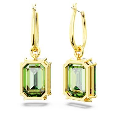 Visací náušnice Millenia, Osmihranný výbrus, Zelená, Pokoveno ve zlatém odstínu - Swarovski, 5676071