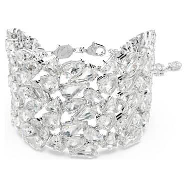 Mesmera wide bracelet, Mixed cuts, White, Rhodium plated - Swarovski, 5676532