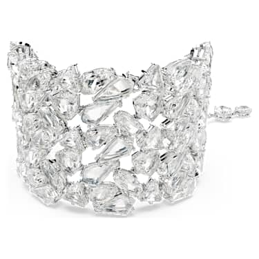 Mesmera wide bracelet, Mixed cuts, White, Rhodium plated - Swarovski, 5676532