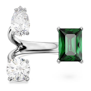 Anello aperto Mesmera, Taglio misto, Verde, Placcato color argento - Swarovski, 5676973