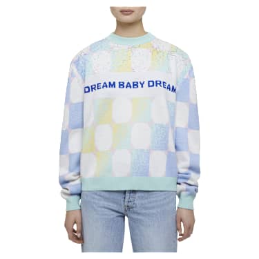 Liberal Youth Ministry, Gradient checker 毛衣, 藍色 - Swarovski, 5677032