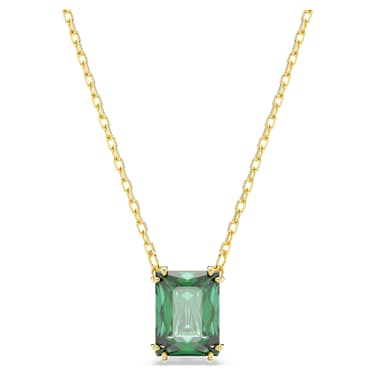 Stilla pendant, Rectangular cut, Green, Gold-tone plated - Swarovski, 5677141