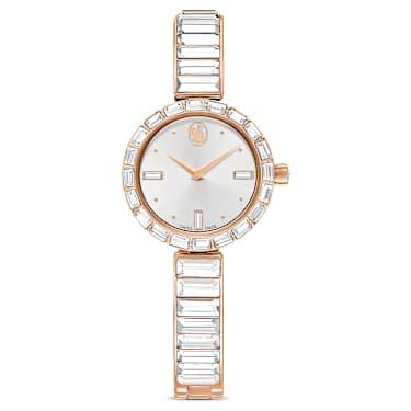 Matrix Bangle watch, Swiss Made, Crystal bracelet, White, Rose gold-tone finish - Swarovski, 5677484