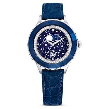 Octea Moon 워치, 스위스 메이드, 달, 레더 스트랩, 블루, 스테인리스 스틸 - Swarovski, 5677494