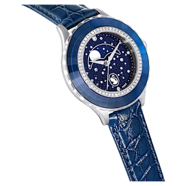 Octea Moon 워치, 스위스 메이드, 달, 레더 스트랩, 블루, 스테인리스 스틸 - Swarovski, 5677494