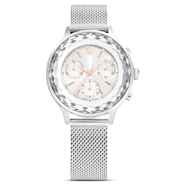 Montre Nova Chrono, Fabriqué en Suisse, Bracelet en métal, Ton argenté, Acier inoxydable - Swarovski, 5677503