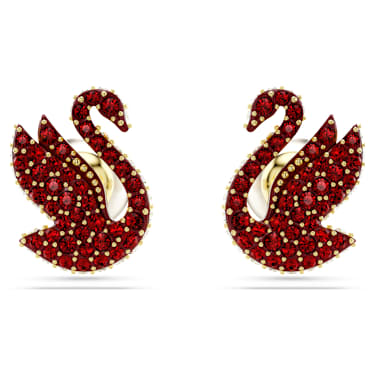 Swan 耳钉, 天鹅, 红色, 镀金色调 - Swarovski, 5677597
