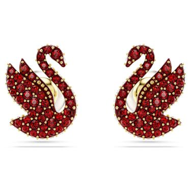 Swan 耳钉, 天鹅, 红色, 镀金色调 - Swarovski, 5677597