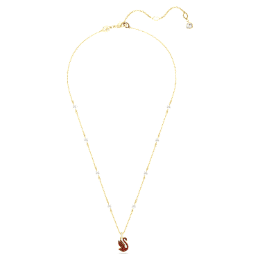 Swan 链坠, 天鹅, 红色, 金色饰面 - Swarovski, 5677599
